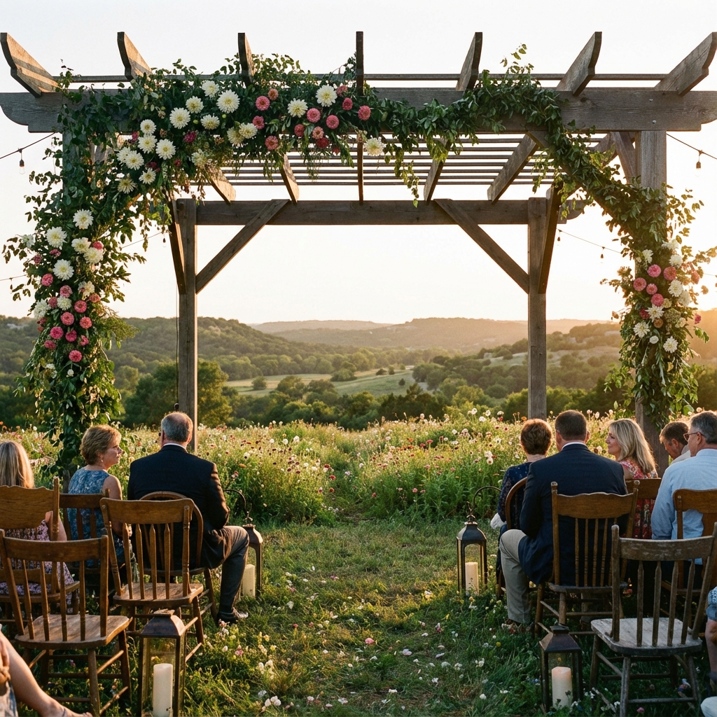 Outdoor wedding ceremony overlooking the valley